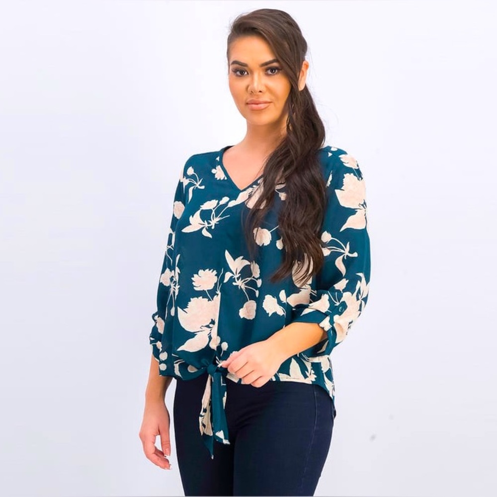 MIX by 41 Hawthorn Floral Tie Blouse